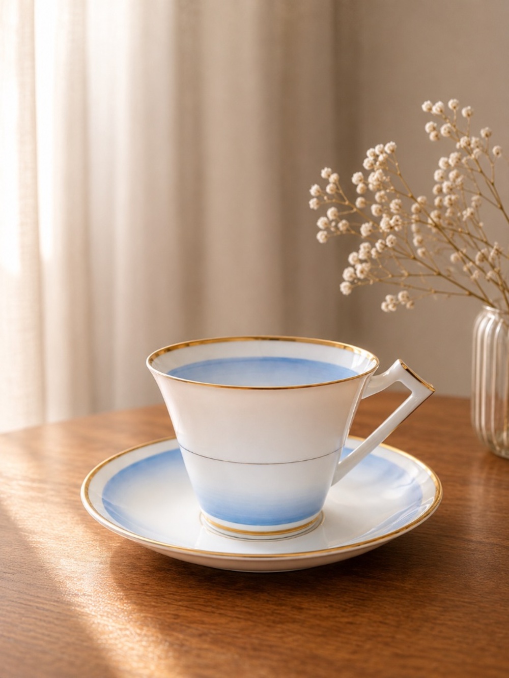 Royal York Blue Ombre Gold Trim Bone China Tea Cup Saucer Set England‎ Vintage